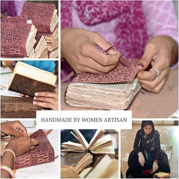 LEATHER VILLAGE Leather Bound Floral Embossed Journal for Women & Men - 200 Pages, 6”X4”(A6), Cappuccino - Book of Shadows, Vintage Blank Paper Travel Diary, Notebook for Writing, Drawing, Sketchbook