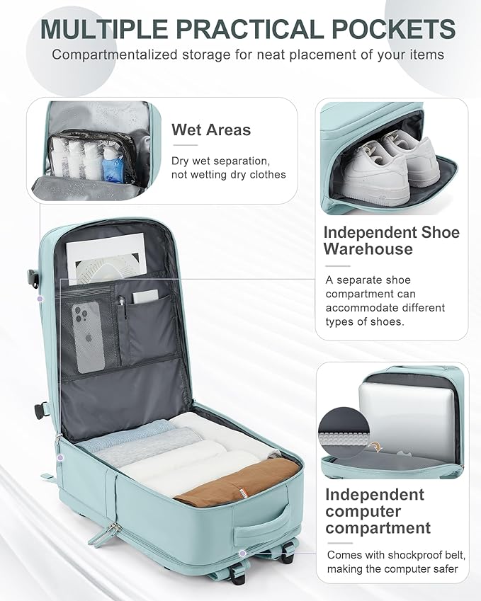 coowoz Large Travel Backpack Carry On for Women Man Gym Backpacks with Laptop Compartment Mochila de Viaje Teacher Personal Item Backpack Rucksack Airplane Accessories Must Haves Blue