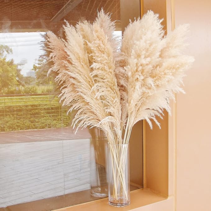 46" inch 10 Stems Natural Pampas Grass Decor Tall, Pompas Grass, Tall Pampas Grass for Weddingm, Farmhouse, Boho Home Decor (Beige)
