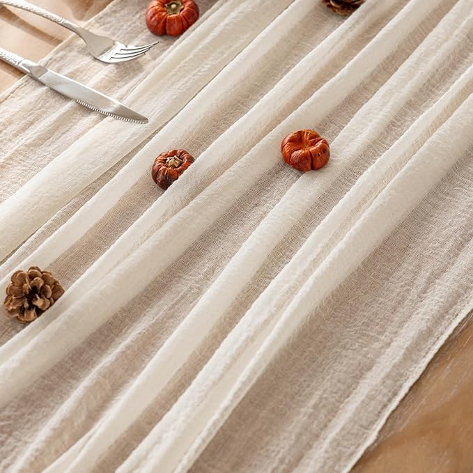 Cheesecloth Table Runner Ivory Cream White Gauze Rustic Cheese Cloth Spring Table Runner 120 Inch 10 FT for Wedding Baby Bridal Shower Party Long Sheer Boho Home Decorations