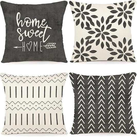YCOLL Pillow Covers 16x16 Set of 4, Modern Sofa Throw Pillow Cover, Decorative Outdoor Linen Fabric Pillow Case for Couch Bed Car, Rustic Gray
