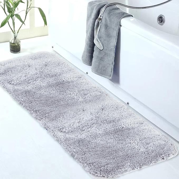 Walensee Large Bathroom Rug (24 x 60, Grey) Extra Soft and Absorbent Shaggy Bathroom Mat Machine Washable Microfiber Bath Mat Non Slip Bath Mat, Luxury Bathroom Floor Mats Rubber Back