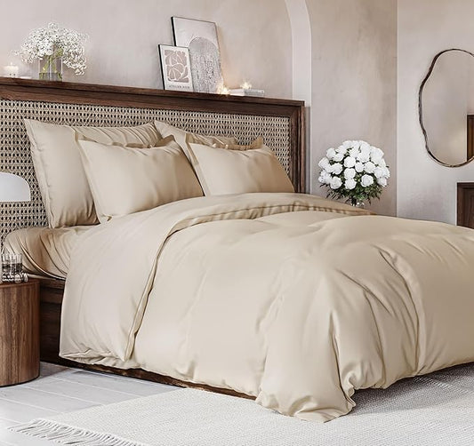 Duvet Cover King Size Set - Extra Soft King Size Duvet Cover 104 x 90 with 2 Pillow Shams - Hotel Luxury, Easy Care and Fade Free with Zipper Closures & Ties - Comfy, Breathable Bedding Set (Wheat)
