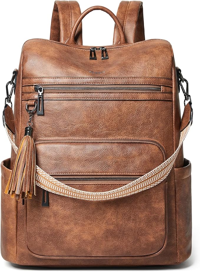 Shrrie 15.6 inch Laptop Backpack for Women,Large Leather Backpack Purse,Travel,Carry on,Water Resistant Casual Laptop Backpacks,College Backpack,Work Backpack for Women,Two-toned Brown