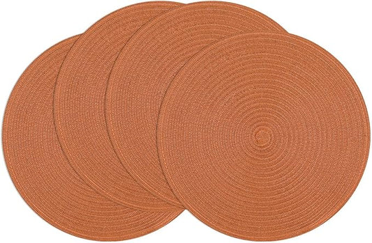 SHACOS Round Placemats Set of 4 for Dining Table 15 inch Round Braided Fall Placemats Washable Kitchen Table Mats Home Decor, Dark Orange