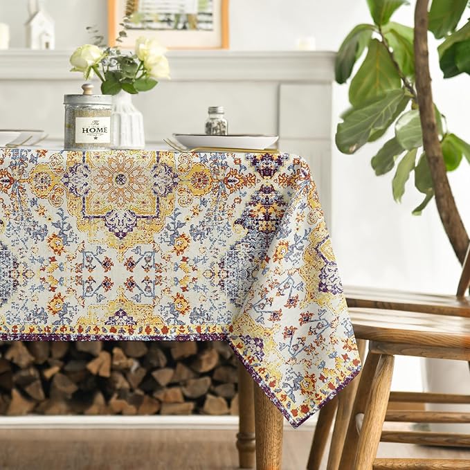 Horaldaily Boho Bohemia Style Tablecloth 60×120 Inch Rectangular, Yellow Vintage Country Rustic Farmhouse Magical Fall Orange Washable Seasonal Table Cover for Party Picnic Dinner Decor