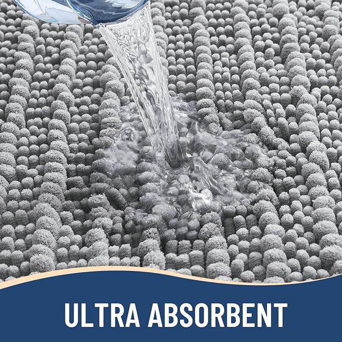 Arotive Luxury Chenille Bathroom Rug Mat, Extra Soft Thick Absorbent Shaggy Bath Rugs, Non-Slip Machine Wash Dry, Plush Bath Mats for Bathroom, Shower and Tub, 44x32, Light Grey