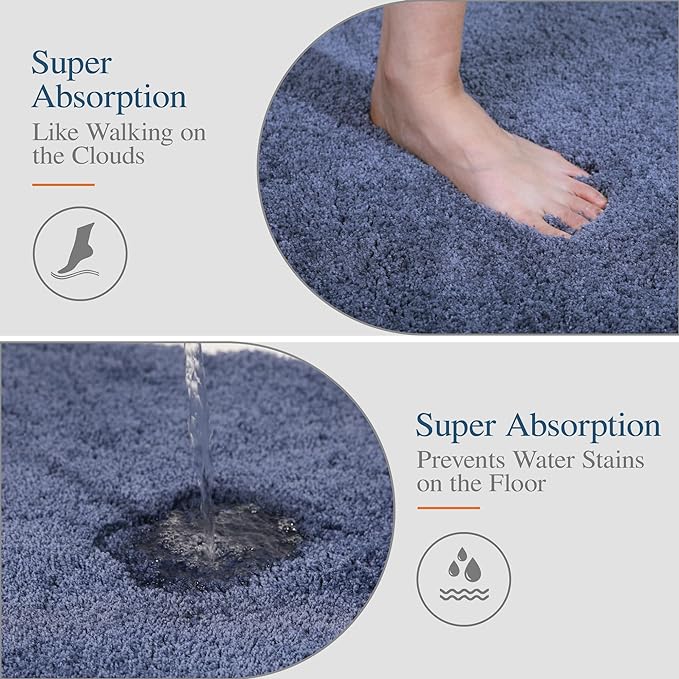 Walensee Contour Rug (20x24, Blue) Non Slip Bath Mat for Bathroom Water Absorbent Soft Microfiber Shaggy Mat Machine Washable U Shape Toilet Rug