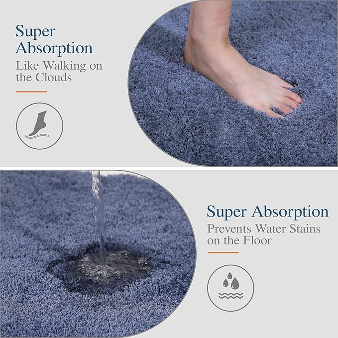 Walensee Blue High Pile Bathroom Rug, 24 x 36, Extra Soft & Absorbent, Non Slip, Machine Washable, Luxury Bath Mat for Bathroom