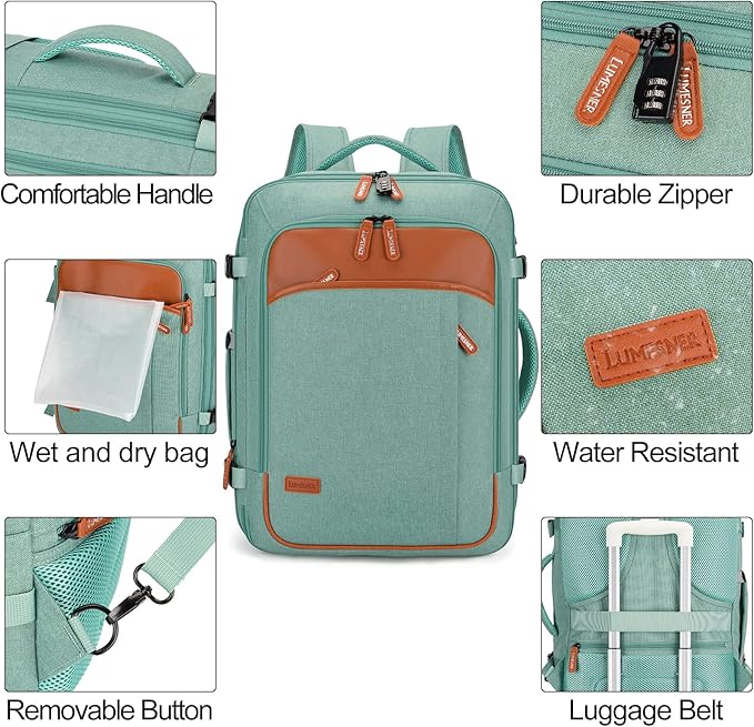 Carry on Travel Backpacks, Extra Large 40L Flight Approved Bag for Men & Women,Expandable Suitcase Backpack With 4 Packing Cubes,Water Resistant Luggage Daypack Business Weekender Bag,Green