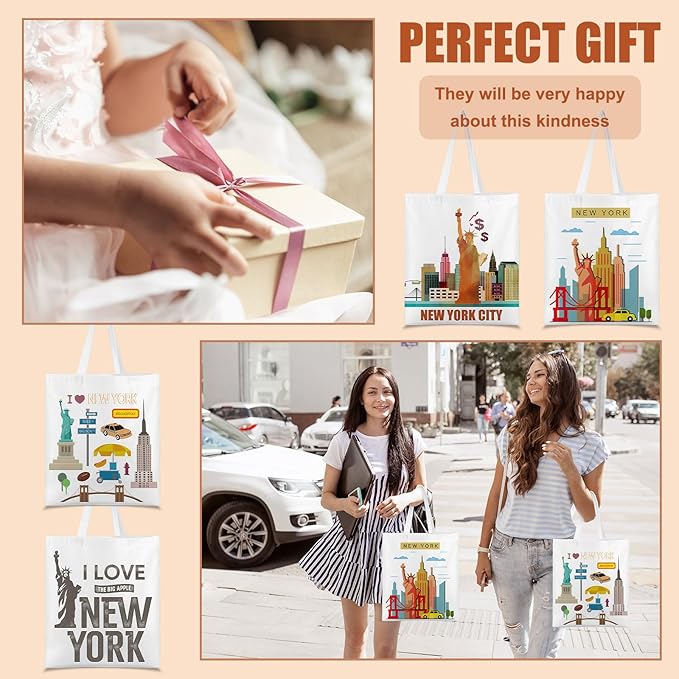 Paterr 4 Pcs City Souvenir Tote Bag-New York Chicago Seattle Los Angeles Boston San Francisco Paris Italy Las Vegas Nashville