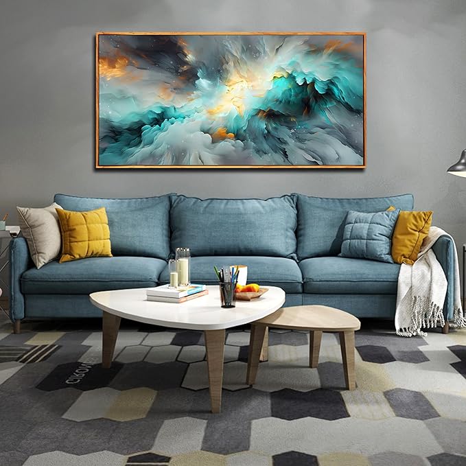 Large Abstract Canvas Wall Art - Office Art Wall Decor - Framed Wall Art for Living Room Ready to Hang Size 29" x 59"