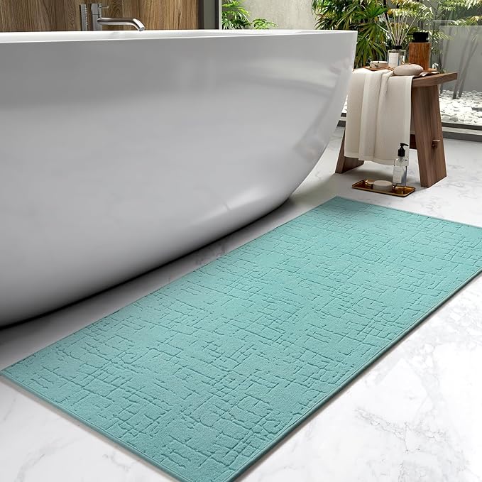 AMOAMI-Bath Mat-Absorbent Quick Dry Bathroom Floor Mats-Washable Rubber Backing Bath Mats for Bathroom Rugs Fit Under Door-Bath Rug for in Front of Sink Bathtub Shower Room, Lake 17''x59''