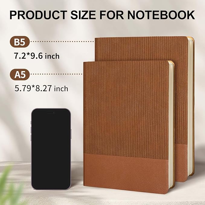 Lined Journal Notebook for Work College Ruled Note Book 5.79"x8.27"A5 PU Leather Daily Journaling 216 Pages for Women Men Writing Home School Supplies Business (B5 Lined 160pages, 10-Brown)