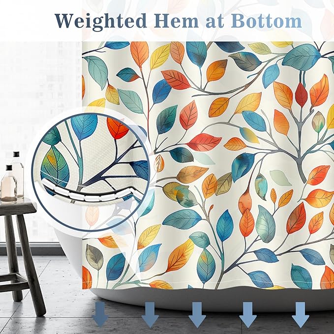 Aimego Spring Colorful Shower Curtain -Summer Nature Botanical Watercolor Plant Leaves Floral Fabric Cloth Bath Shower Curtain Set with 12 Hooks for Bathroom Decor Accessories, 72"x72"