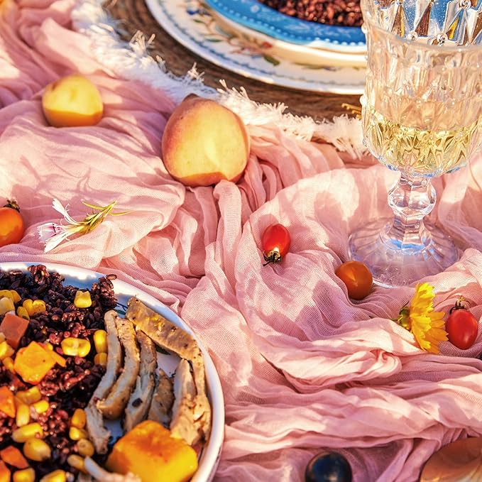 2 Pieces Pink Cheesse Cloth Table Runners 10FT for Bridal Shower Decorations Blush Pink Cheesecloth Table Runner Wedding Runner for Wedding Baby Shower Birthday Boho Table Decorations