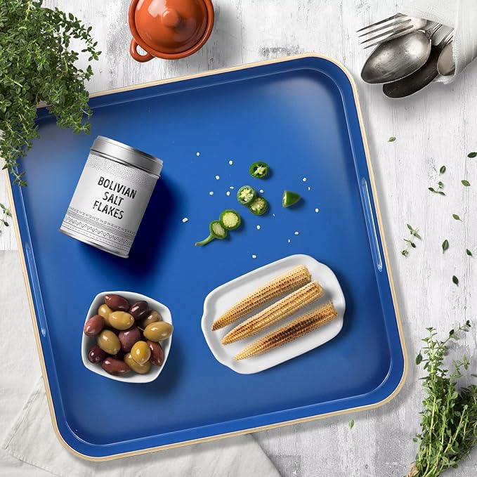 Royal Blue Square Decorative Tray with Handles, 13"*13" Versatile Serving Tray for Coffee Table, Ottoman, Ideal for Serving, Displaying, Organizing