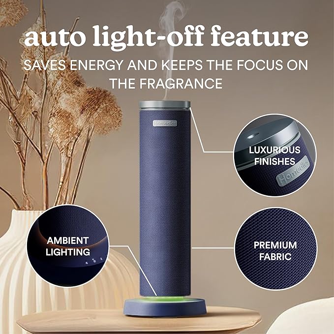 Homedics SereneScent Fabric Rechargeable Waterless Diffuser, Use with Homedics SereneScent Oil 120ml (Sold Separately) Cordless Aromatherapy, Adjustable Mist & Timer, 6 Calming Lights, Future Dusk