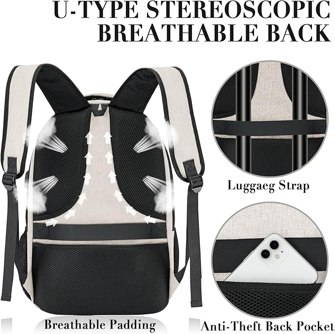 Backpack for Women and Men, Extra Large School Backpacks for Teens, Water Resistant Back Pack with USB Charging Port Fits 17 Inch Laptop, Business Anti Theft Sturdy Computer Bag Gifts, Beige