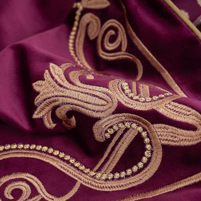 Aeckself Floral Pillow Cover 18x18 Inch, Luxury Velvet Embroidered Decorative Accent Throw Pillow Cover for Couch Bedroom Living Room, Burgundy Red and Gold