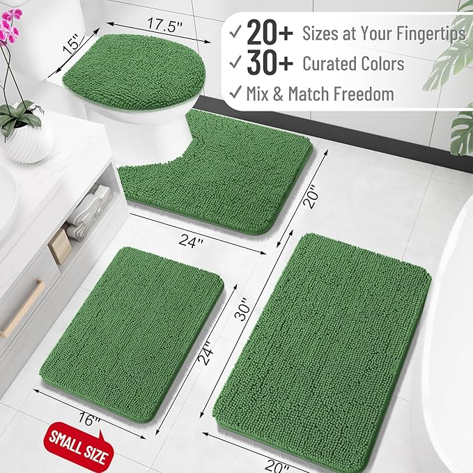 OLANLY Toilet Rugs U-Shaped 24x20, Extra Soft Absorbent Chenille Contour Bathroom Rugs for Toilet, Dry Quickly, Machine Washable, Non-Slip Bath Mat, Olive Green