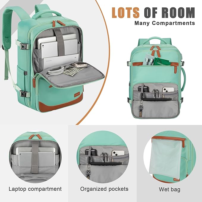 40L Travel Backpack with USB Charging Port, Water-Resistant Carry On Backpack for Men Women, Business Laptop Backpack for Trips & Commutes, Fits 15.6/17.3 Inch Laptop