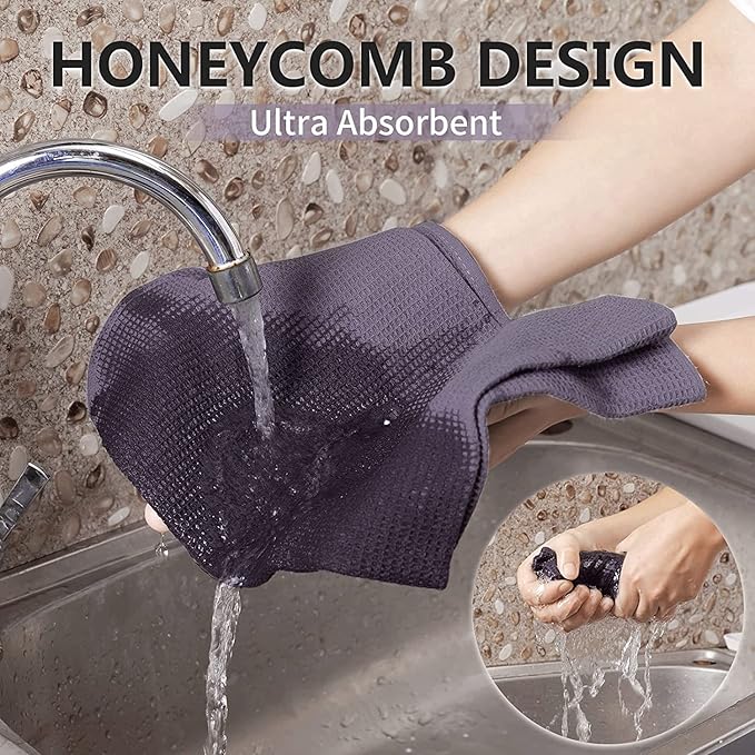 QUILTINA Dish Towels Set,100% Cotton Waffle Weave Kitchen Towels 12 Pack,17 x 25 Inches Dish Towels for Kitchen,Ultra Soft Dish Drying (White, Gray, Light Khaki, Light Blue, Dark Green, Brown)