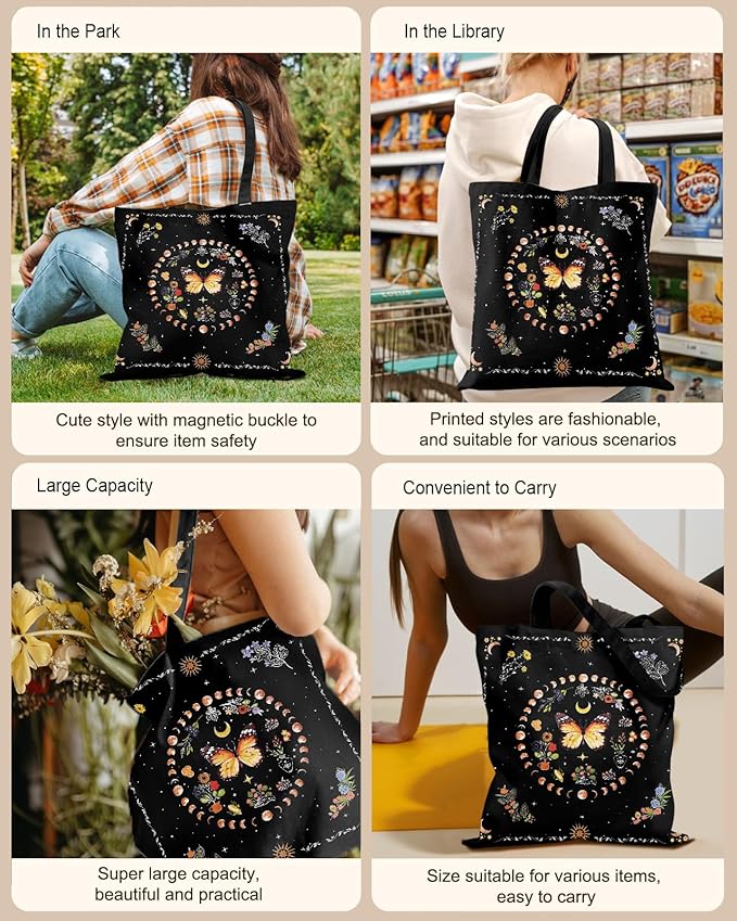 Canvas Tote Bag for Women - Aesthetic Canvas Totes with Pockets Cute Reusable Cloths Ladies Shoulder Bag