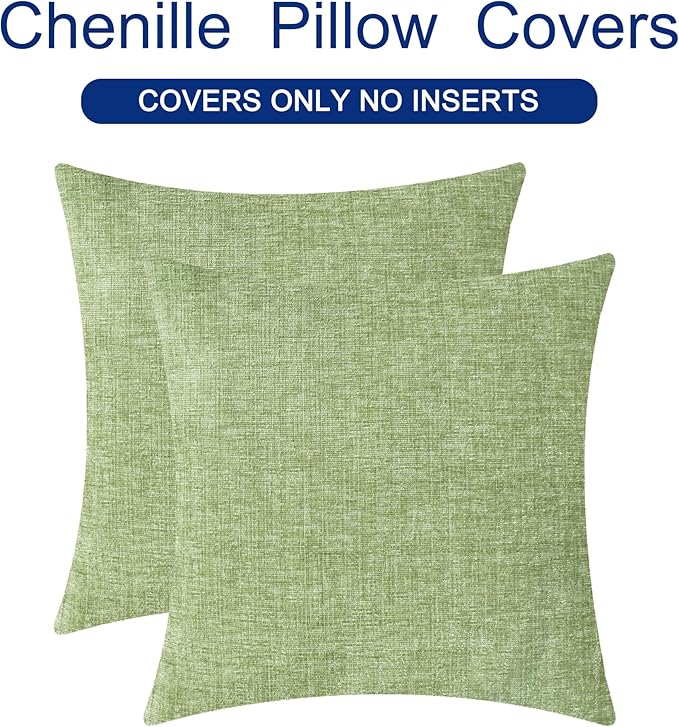 CaliTime Throw Pillow Covers Decorative 24 X 24 Inches Pack of 2 Cozy Chenille Cushion Cases for Couch Sofa Bed Living Room Home Sage Green