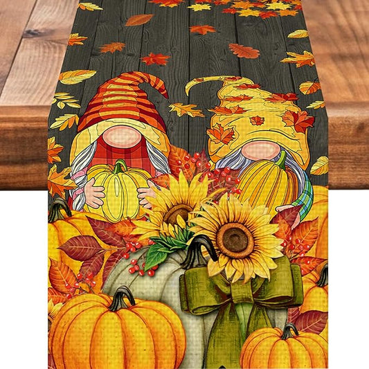 Autumn Fall Burlap Table Runner Seasonal Spring Fall Kitchen Dining Linen Table Decoration for Indoor Outdoor Home Party Dinner 13x72 Inch