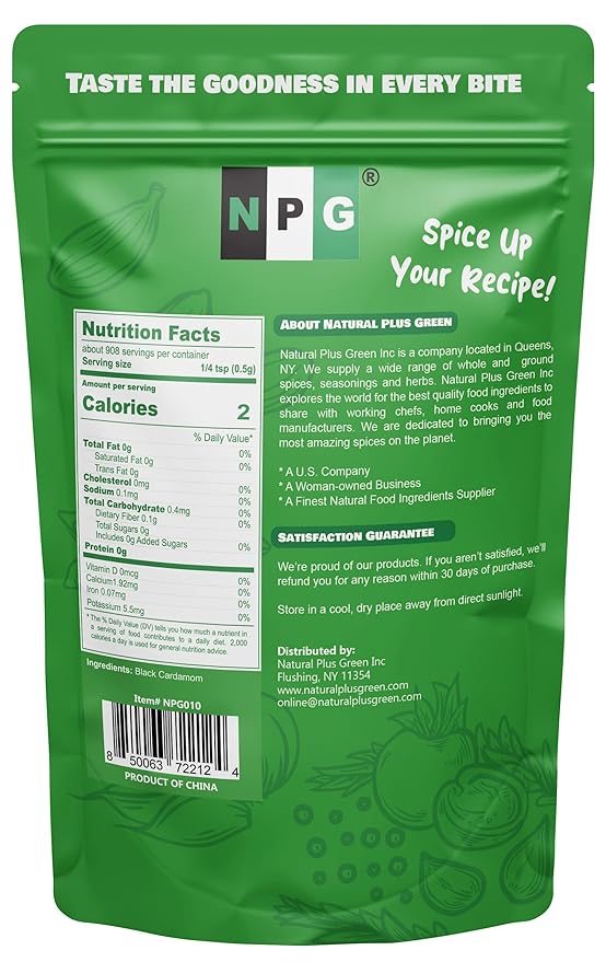 NPG Premium Black Cardamom Pods (Tsao Ko/Cao Guo) 16 Ounces Whole, Large, and Aromatic Brown Seed Pods, All-Natural Non-GMO Spice for Indian Biryani, Curry, Vietnamese Pho, Chinese Stews, and Middle Eastern Cooking