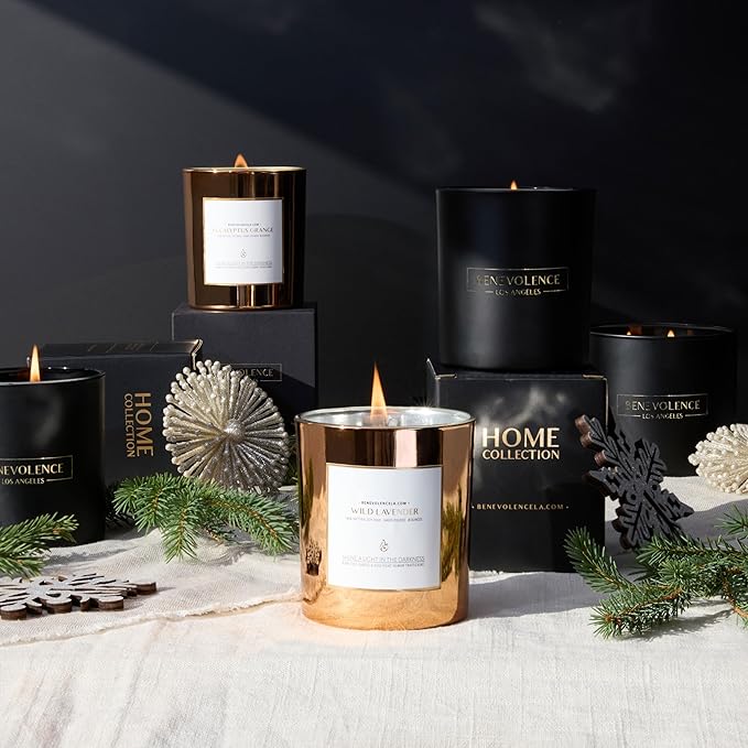 Benevolence LA Wild Lavender Wood Wick Candles | Soy Scented Candles for Home | Gifts for Women and Men | Home Fragrance | Aromatherapy | Shelf Decor, Bathroom Freshener | 8oz, 45 Hour Burn