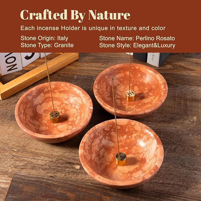 Koville Natural Marble Incense Holder, Incense Holder for Sticks with 9 Holes, Handmade Incense Burner Ash Catcher for Meditation Yoga SPA, Balsam Fir/Palo Santo/Sage/Cone (Red)