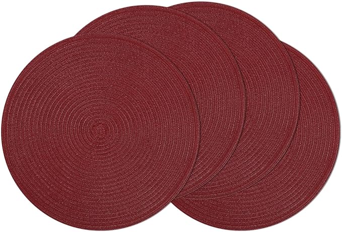 SHACOS Round Placemats Set of 4 for Dining Table 15 inch Round Braided Place Mats Washable Non Slip Kitchen Table Mats, Burgundy