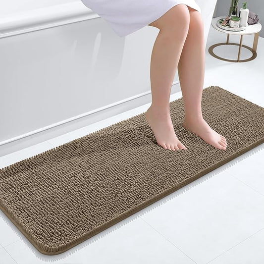 OLANLY Bathroom Rugs 47x17, Extra Soft Absorbent Chenille Bath Rugs, Rubber Backing Quick Dry, Machine Washable Bath Mats for Bathroom Floor, Tub and Shower, Home Decor Accessories, Tan