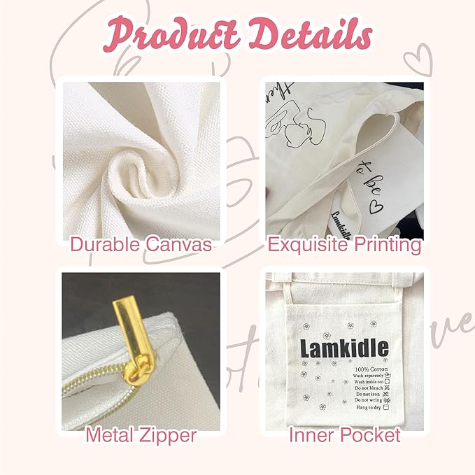 Women Mama Cotton Canvas Bag Mommy Tote Mummy Canva Tote Reusable Grocery Mother Gift Mom Shoulder Bag With Zipper Pocket Makeup Cosmetic Pouch