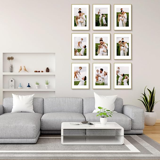 Golden State Art 16x24 Picture Frame 3 Pack - Aluminum Frames with 12x18 Removable Mats & Real Glass, Display 16x24 Posters or 12x18 Photos - Gold Gallery Wall Frames for Home Office Decor