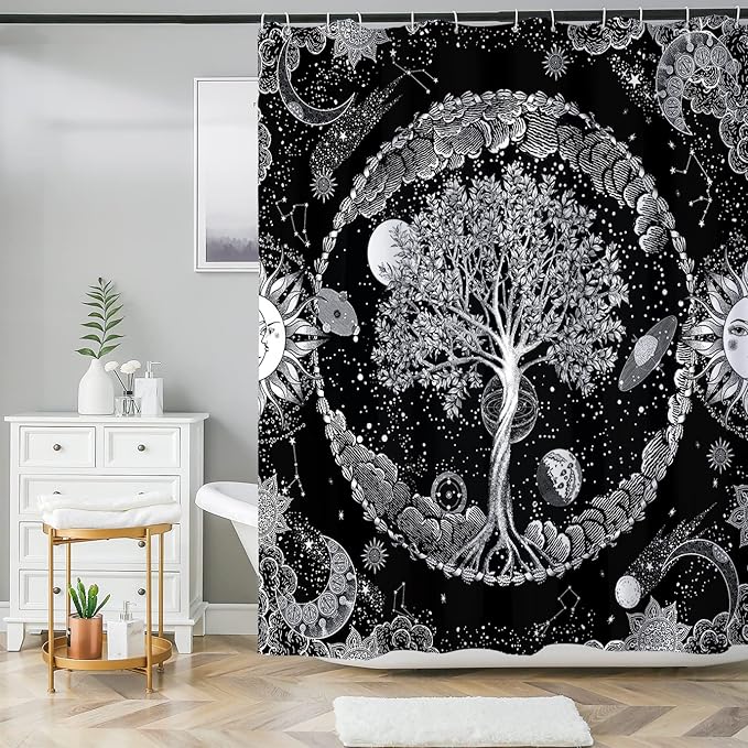 Bohemian Bathroom Curtain Colorful Boho Floral Print Beautiful Bright Polyester Fabric Cloth Shower Curtain for Bathroom Decoration, 72"x72"