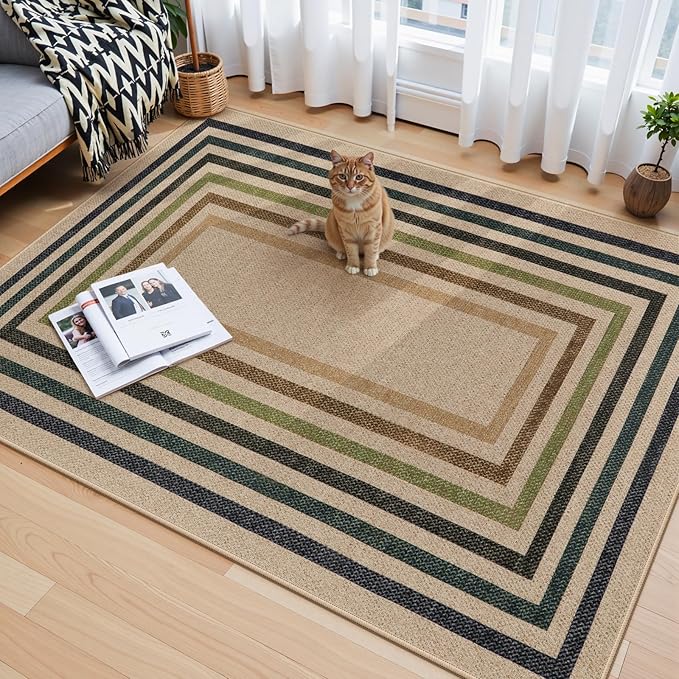 Lahome Modern Geometric Easy Jute Rug, 4x6 Washable Indoor Outdoor Carpet for Patio Living Room Farmhouse Natural Area Rug, Non Slip Contemporary Throw Mat for Entryway Office Dining Room