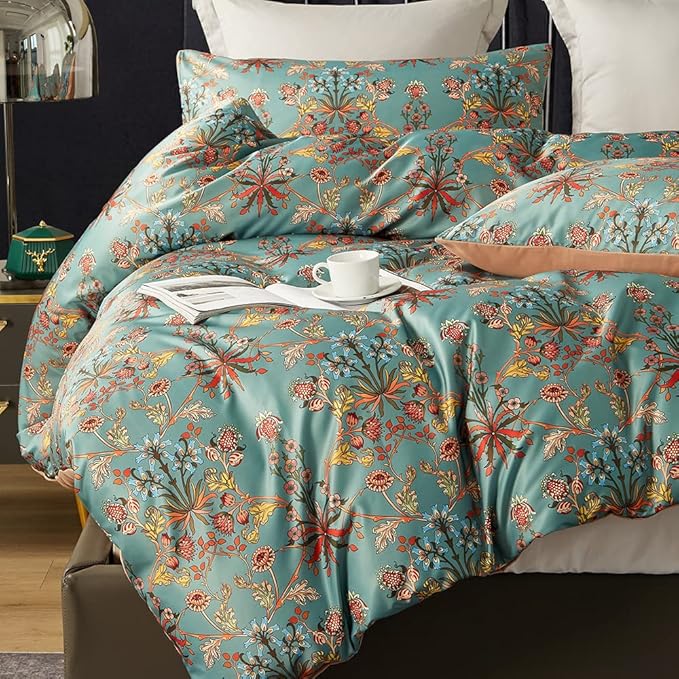 Cupocupa Duvet Cover Queen Size Set Boho Floral Pattern Queen Size Bed Vintage Soft Bedding Leaf Print Paisley Duvet Cover with Pillowcases