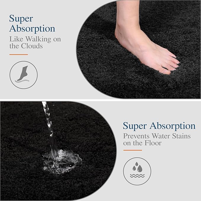 Walensee Large Bathroom Rug (24 x 48, Black) Extra Soft and Absorbent Shaggy Bath Mat Machine Washable Microfiber Non Slip Luxury Floor Mat