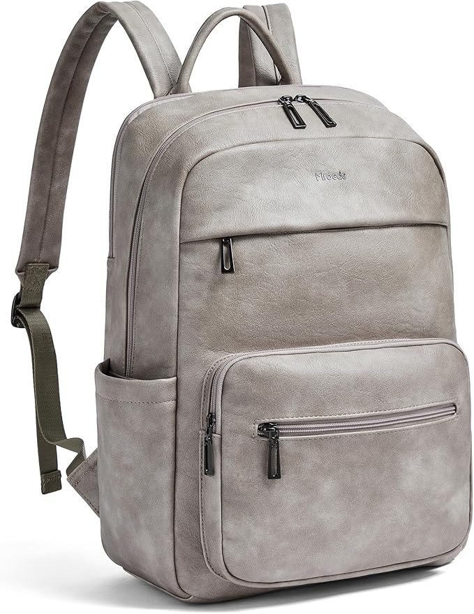Leather Laptop Backpack for Women 15.6 Inch Laptop Travel Backpack Purse Casual Daypack with Laptop Compartment for College Work Nurse Business Weekender, Grey