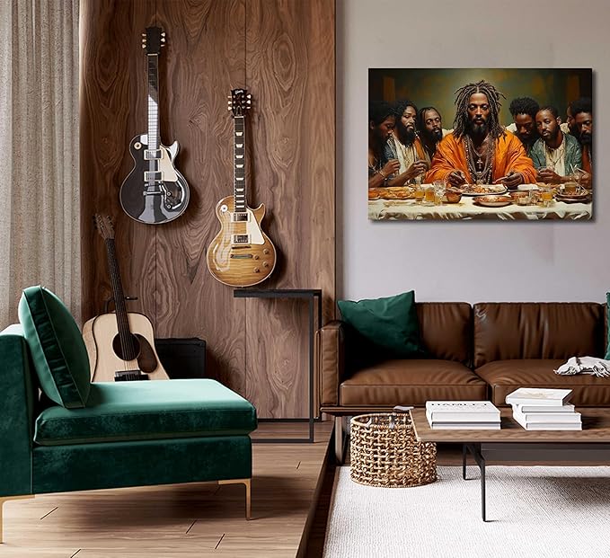 WWN Modern Black Jesus Canvas Wall Art African American The Last Supper Painting Picture Wall Decor Black Man Christian Poster Print Artwork for Kitchen Dining Room Living Room Bedroom Home Decoration