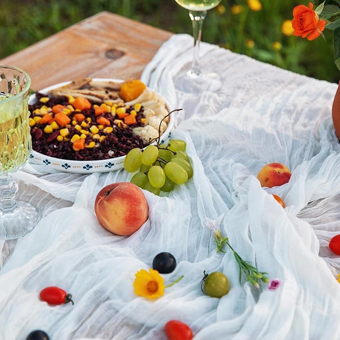 DOLOPL White Table Runner 10FT Cheesecloth Table Runner for Wedding Decorations Cheese ClothTable Runner for Bridal Shower Decorations Centerpiece Birthday Party Decoration