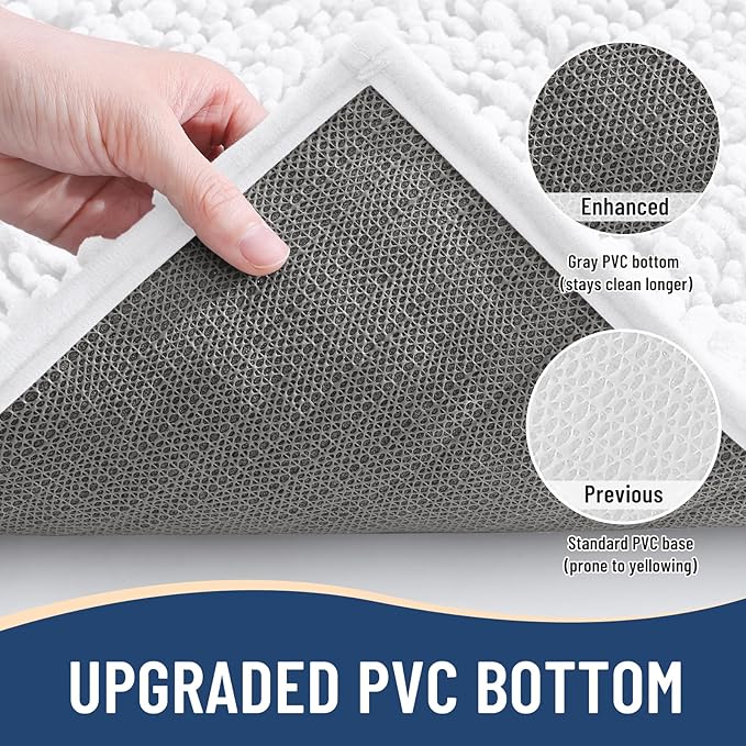 Arotive Luxury Chenille Bathroom Rug Mat, Extra Soft Thick Absorbent Shaggy Bath Rugs, Non-Slip Machine Wash Dry, Plush Bath Mats for Bathroom, Shower and Tub, 54x24, White