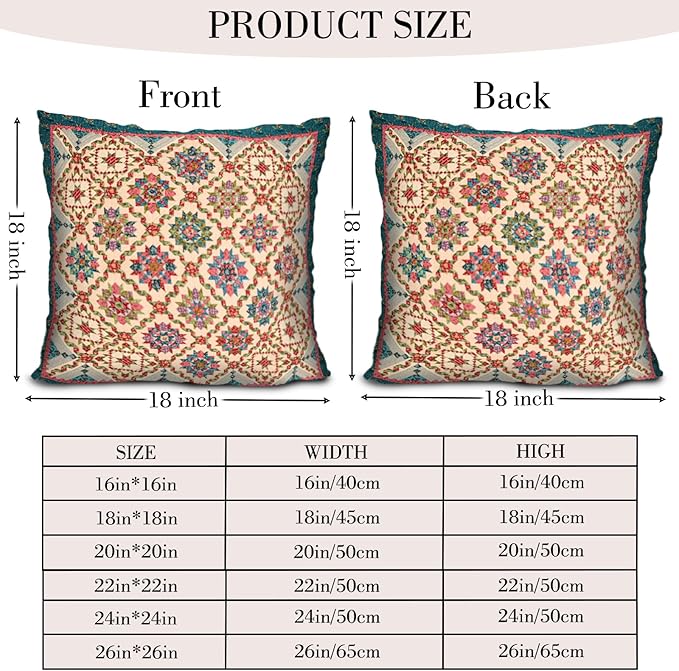 Boho Throw Pillow Covers 18x18 inch Set of 2,Boho Vintage Carpet Pattern Antique Ethnic Decor Double Sided Pattern Cushion Cover Soft Pillow Case Living Sofa Room Bed Square Pillow Cover