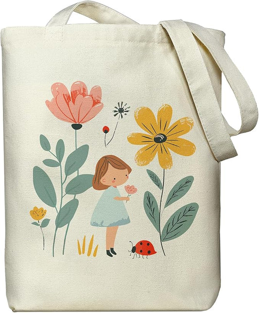 Canvas Tote Bag for Women, Aesthetic Tote Bag with Zipper Pocket for Grocery Travel Work Gift, Canvas Shopping Bag