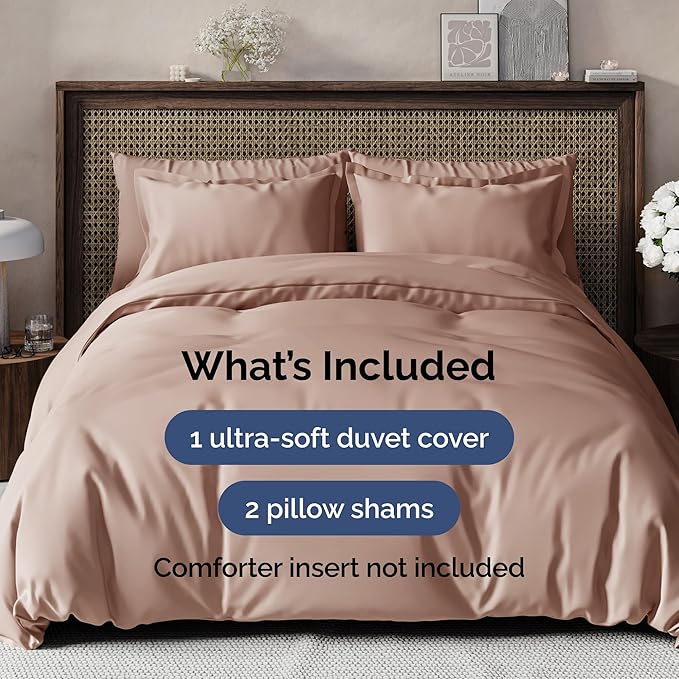 Duvet Cover Full Size Set - Extra Soft Full Size Duvet Cover 80 x 90 with 2 Pillow Shams - Hotel Luxury Quality Easy Care and Fade Free w/Zipper Closures & Ties - Comfy Breathable Bedding Set (Mauve)
