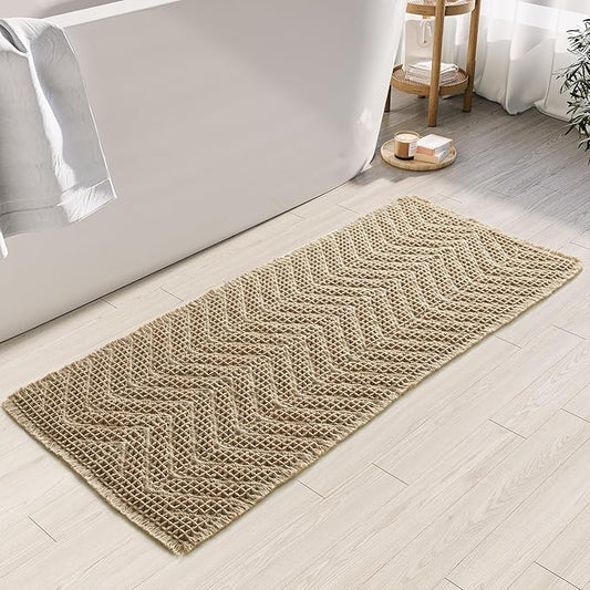 Bathroom Floor Mat,Boho Bathroom Mat,Super Absorbent Bath Rug,Bathroom Rugs Non Slip Washable, Quick Dry Shower Mats, Ultra Soft Bath Mat Towel,Brown,19"*48"