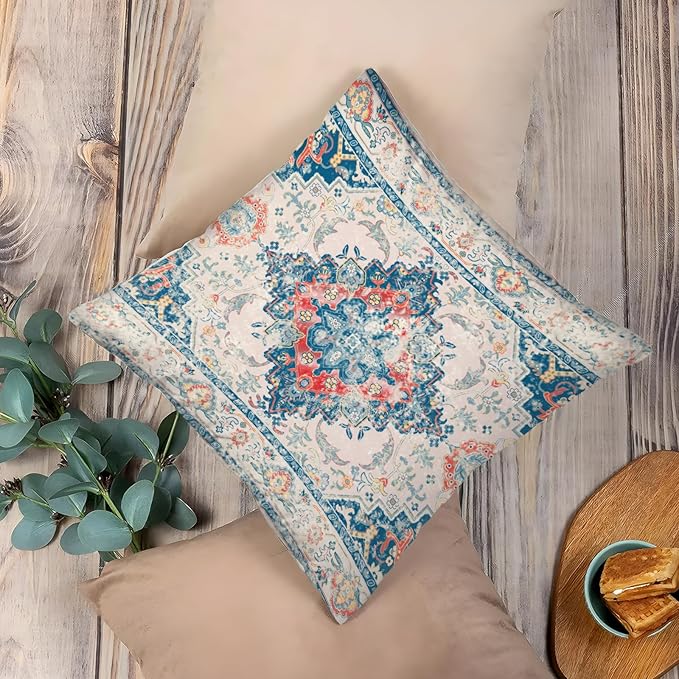 Boho Throw Pillow Covers 16x16 inch Set of 2,Bohemian Vintage Carpet Pattern Antique Ethnic Decor Double Sided Pattern Cushion Cover Soft Pillow Case Living Sofa Room Bed Square Pillow Cover
